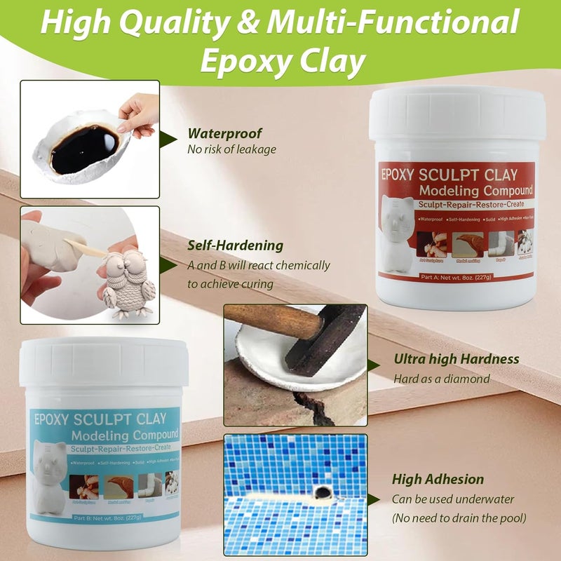 KCUT Gray Epoxy Sculpt Clay - 2 Part Epoxy Putty Modeling Compound for Sculpting, Modeling, Building, Repairing, Self-Hardening Magic Sculpt Clay Repairs Metal, Wood, Tile, Ceramics, Plastic, 1 Pound - Image 2